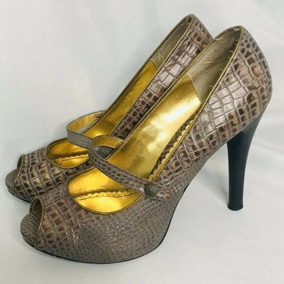 Hale Bob Platform Shoes Open Toe Platform Reptile Heels - Picture 6 of 7